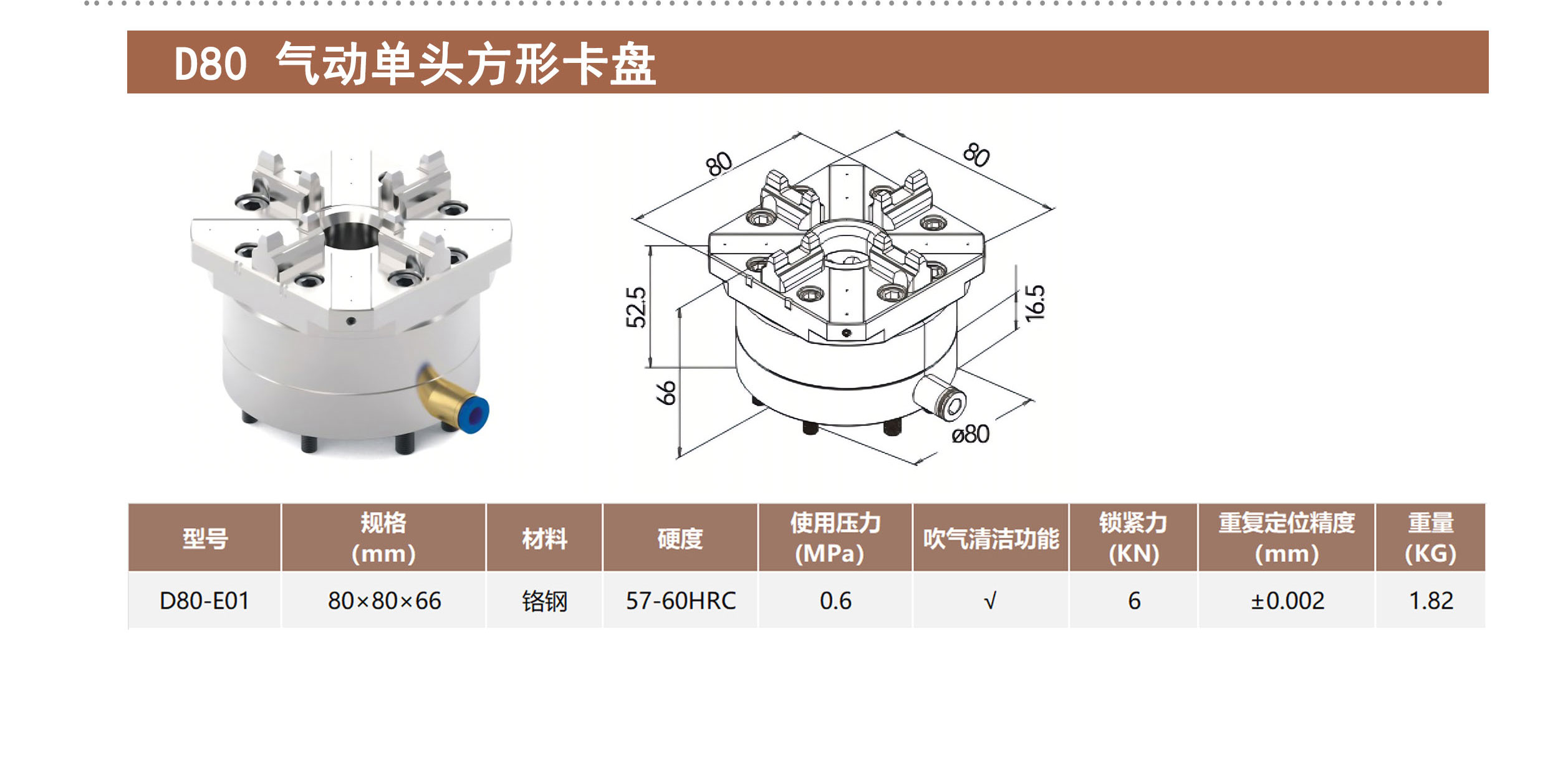 D80 气动单头方形卡盘
