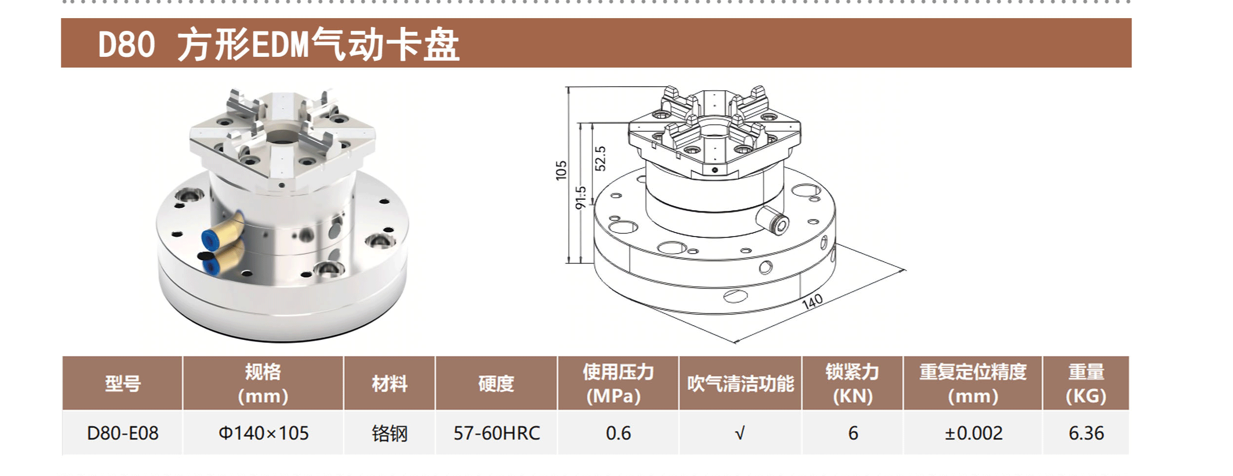 D80 方形EDM气动卡盘
